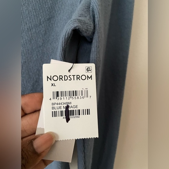 BP Crop Top Rib Knit Crewneck Long Sleeve Button Up  Front Color Blue Sz XL NWT - Picture 8 of 8